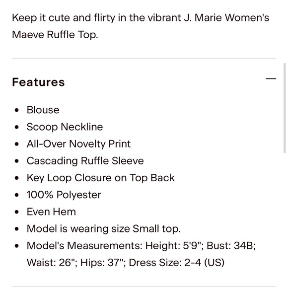 J.Marie Flutter Blouse Sz.M NEW - Picture 4 of 5